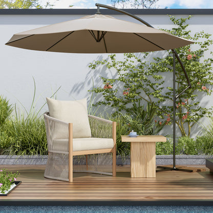 Modern Lounge Chair With Curved Aluminum Frame, Rope Weave Design, And Cushioned Comfort For Outdoor Living - Beige / Natural