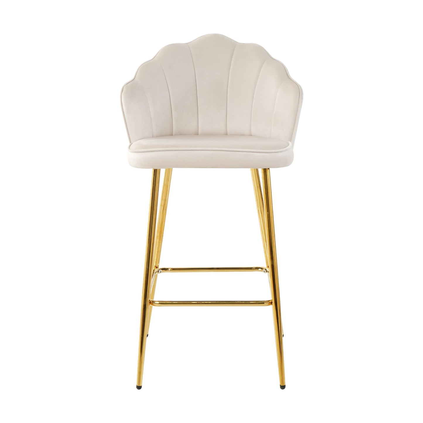 Elegant Shell Shape Off White Velvet Bar Chair Plated Metal Legs For Coffee Shops And Restaurants (Set of 2) - Gold