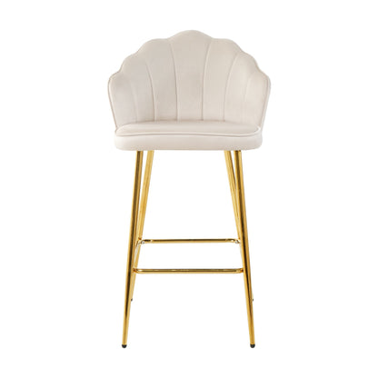 Elegant Shell Shape Off White Velvet Bar Chair Plated Metal Legs For Coffee Shops And Restaurants (Set of 2) - Gold
