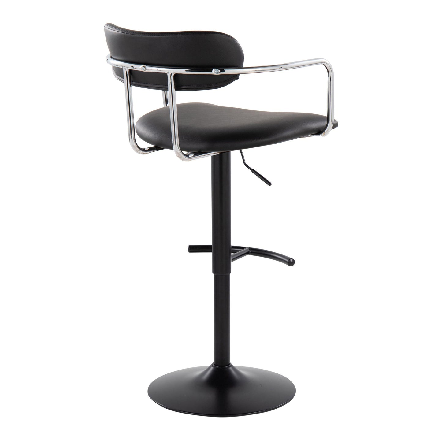 Demi - Contemporary Adjustable Height Barstool With Swivel With Rounded T Footrest (Set of 2) - Black / Chrome / Black