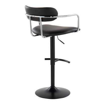 Demi - Contemporary Adjustable Height Barstool With Swivel With Rounded T Footrest (Set of 2) - Black / Chrome / Black