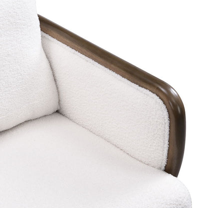 Sherpa Fabric Accent Chair, Upholstered Armchair With Solid Wood Frame, Comfortable Contemporary Lounge Chair For Living Room - White