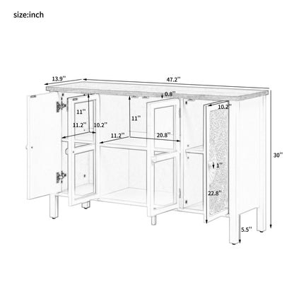 Retro TV Stand For TVs Up To 43", Entertainment Center Media Console Cabinet With 3 Spacious Cabinets, Glass Cabinet Doors And Anti-Tip Device For Living Room - Black