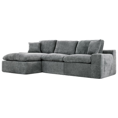 Cloud Sectional Sofa Upholstered Sofa Couch With Double-Layer Cushion And Side Pockets, Free Combined Sectional Sofa Full Compressed Sofa For Living Room - Gray