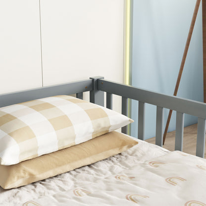Double Twin Floor Bed With Fence, Guardrails, Without Door - Gray