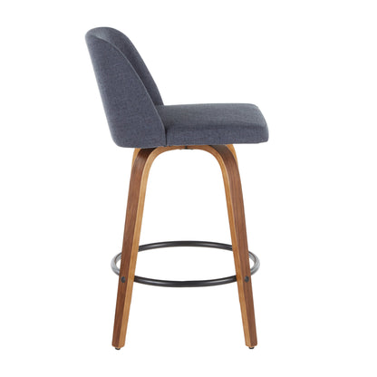 Toriano - Mid-Century Modern, Counter Stool (Set of 2) - Blue / Walnut