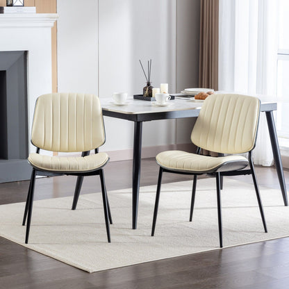 Dining Chairs Mid-Century Modern Retro Faux Leather Chair With Walnut Bentwood Back Upholstered Seat Metal Legs Adjustable Foot For Kitchen Dining Room Chairs (Set of 2) - Beige