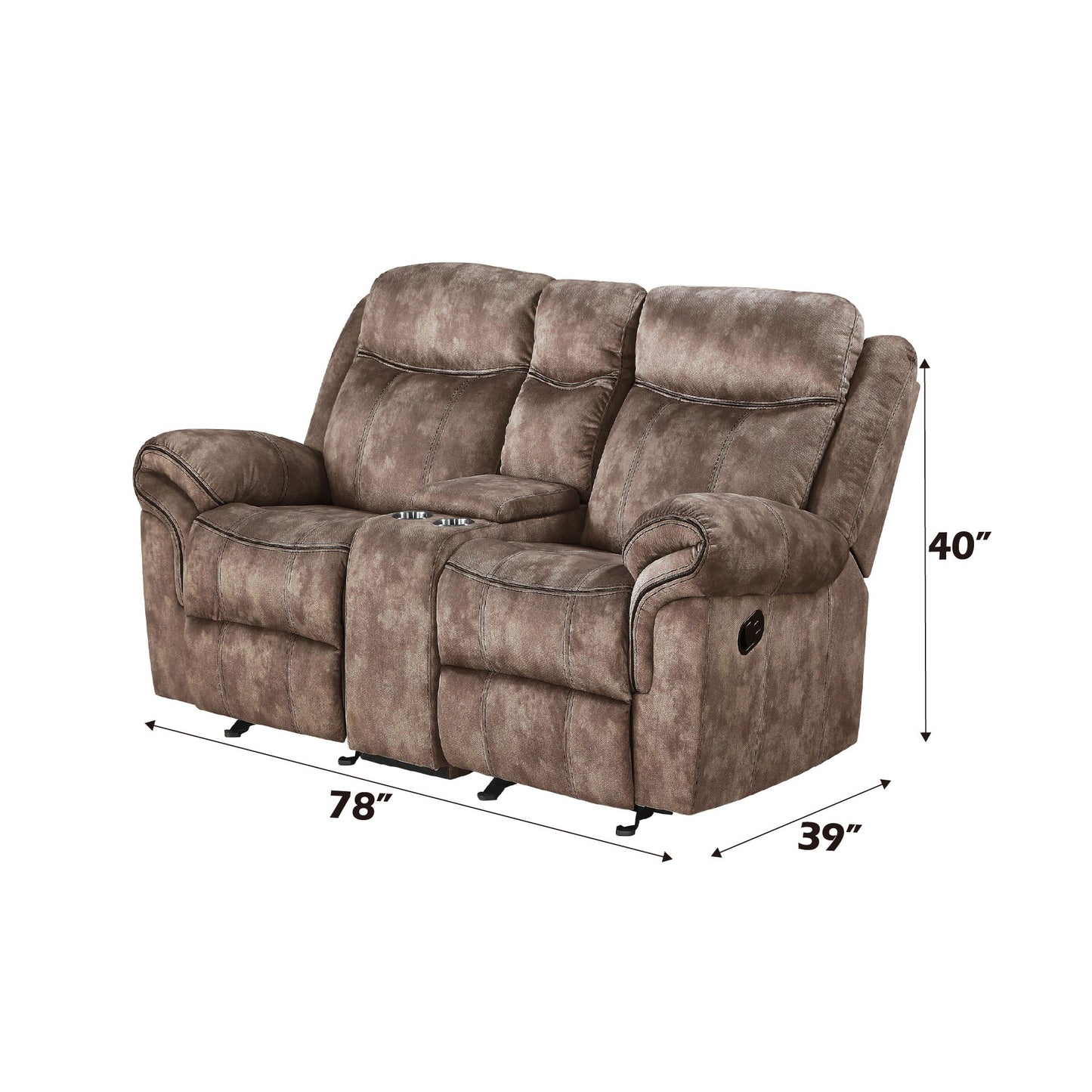 Zubaida - Two Tone Velvet Recliner Loveseat With USB Port Console - Chocolate