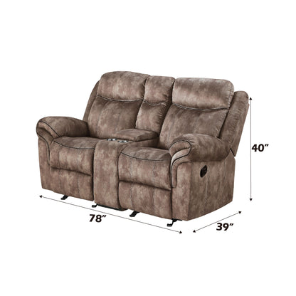 Zubaida - Two Tone Velvet Recliner Loveseat With USB Port Console - Chocolate