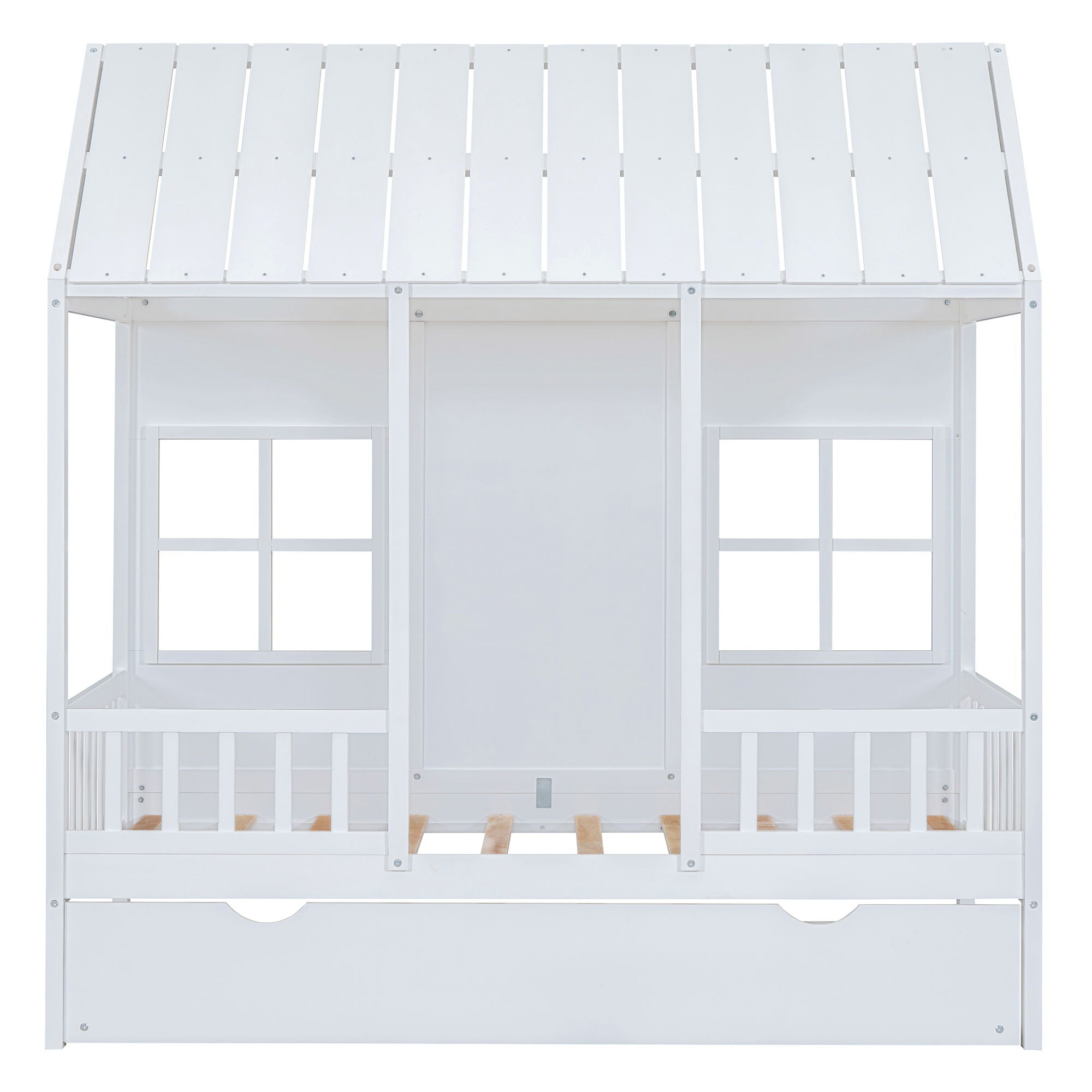 Twin Size House Bed With Twin Size Trundle, Daybed - White