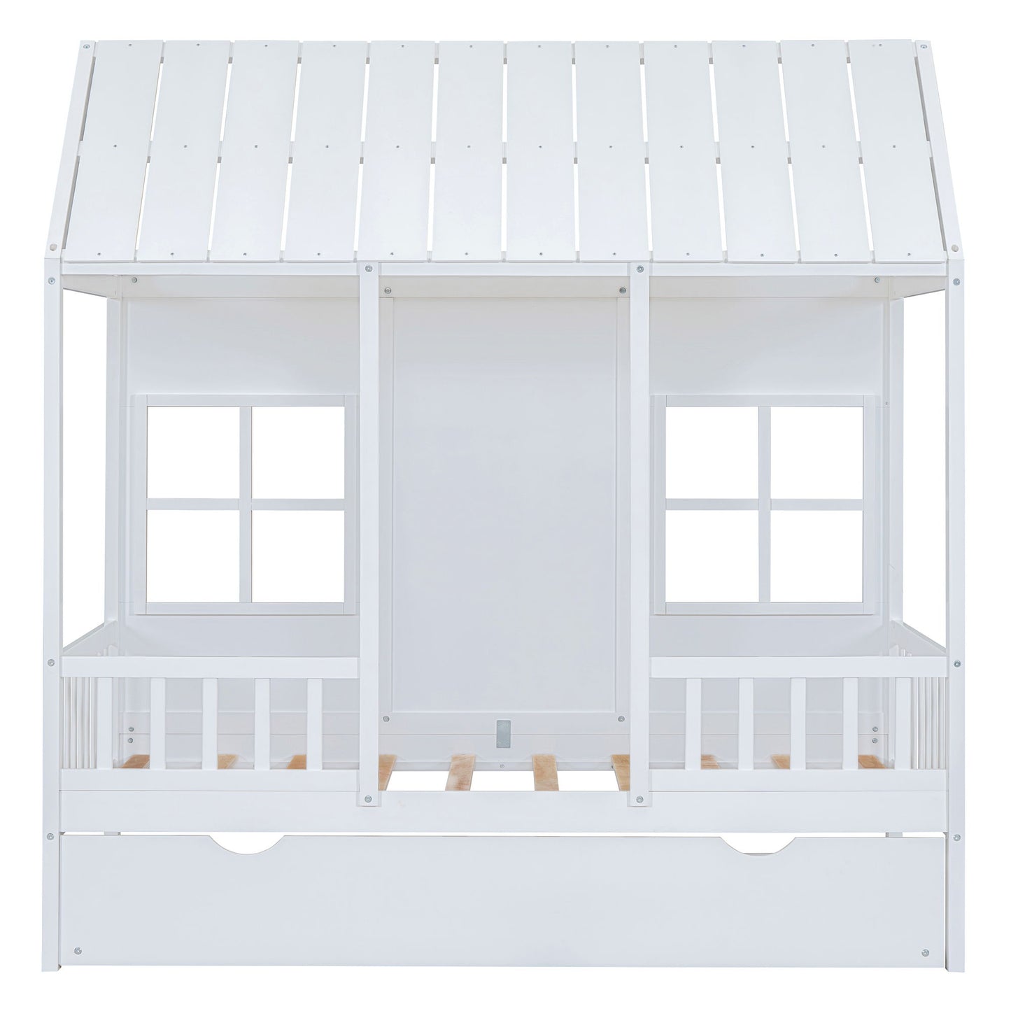 Twin Size House Bed With Twin Size Trundle, Daybed - White