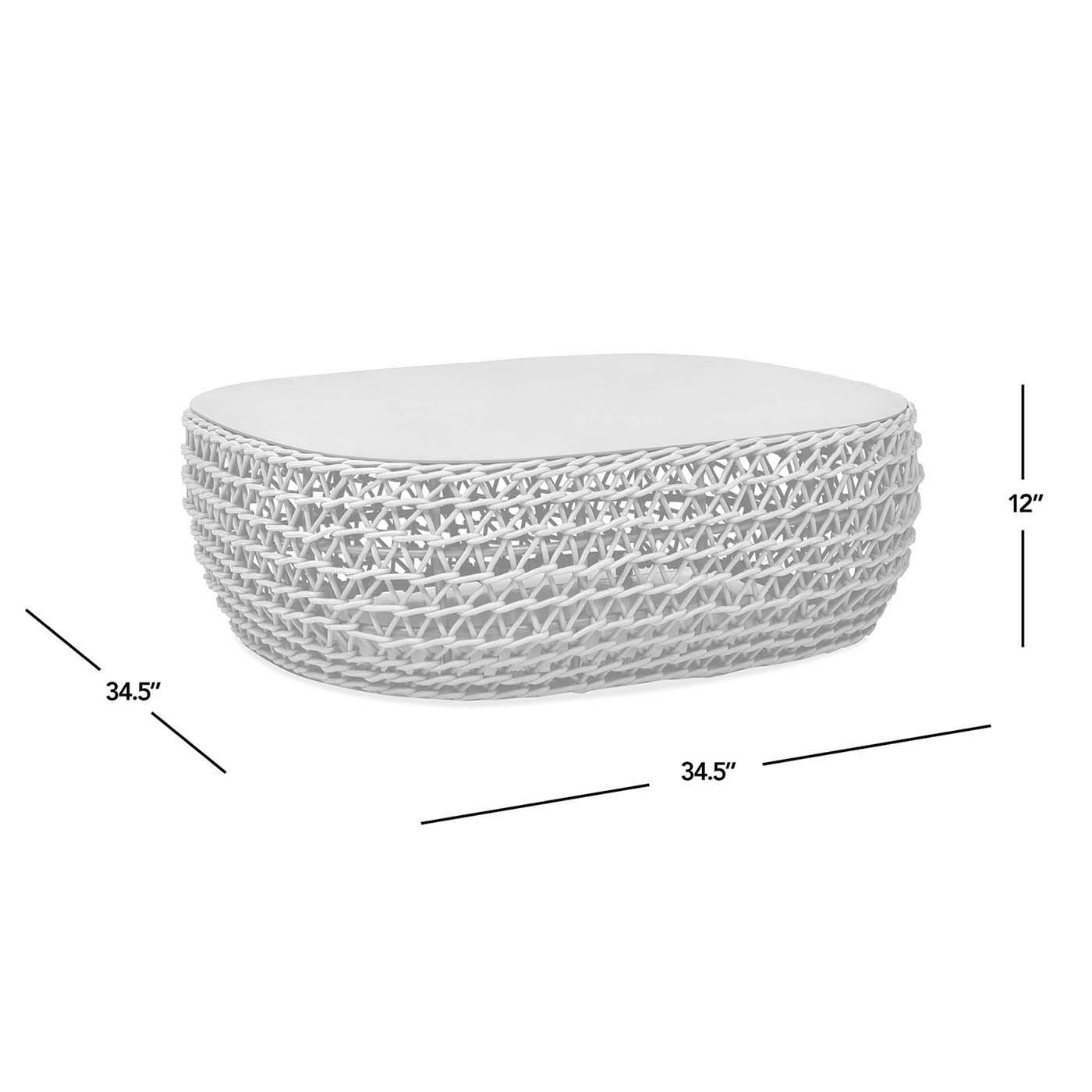 Willow - Oval Woven Patio Coffee Table, Wicker Frame - Wheat Beige / Golden Brown