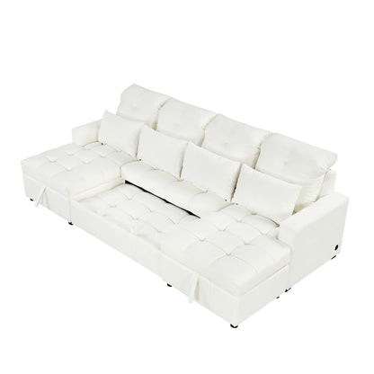 Oversized U - Shaped Sofa Versatile Sectional Sofa Pull Out Sofa Bed With Double Storage Chaise Lounges And 2 USB Ports For Living Room - Beige