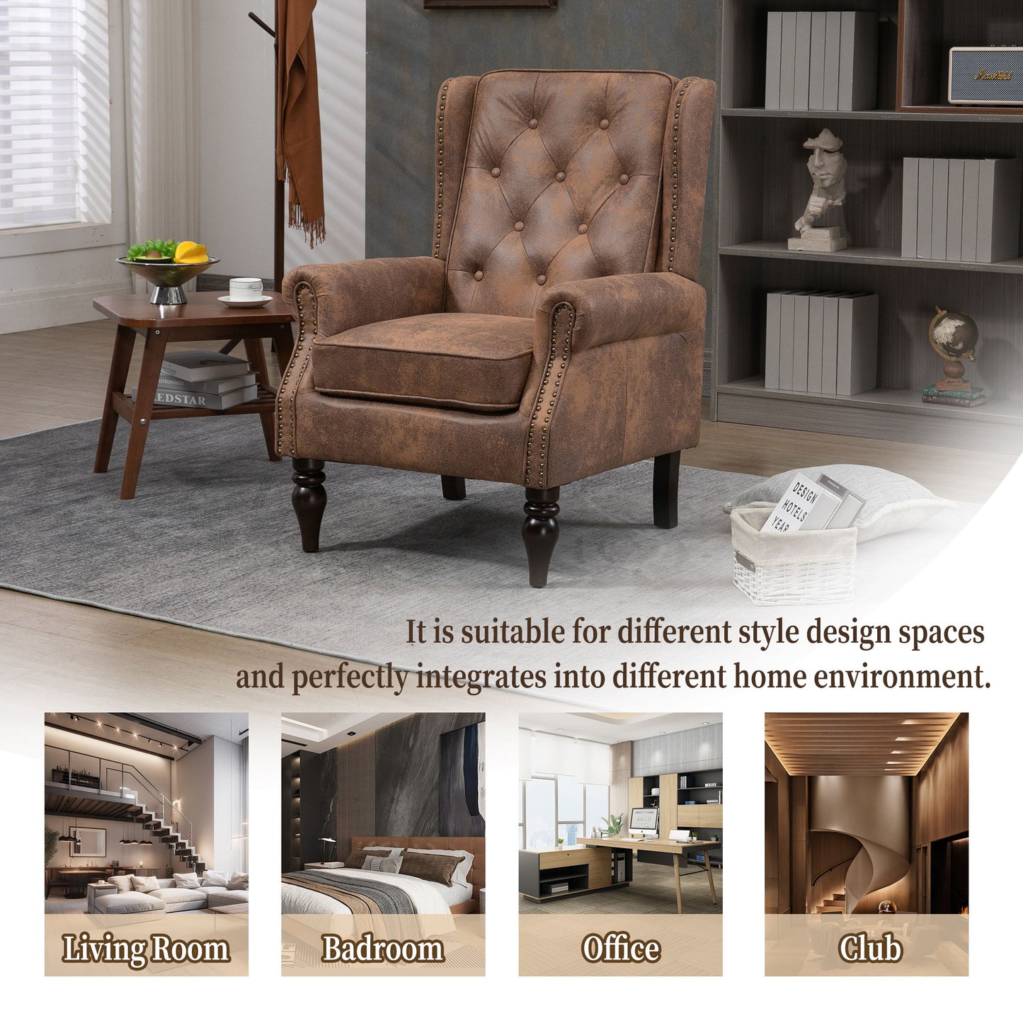 Modern Wood Frame Armchair With Sturdy Wood Legs And Microsuede Upholstery For Living Room