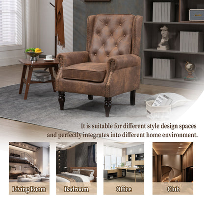 Modern Wood Frame Armchair With Sturdy Wood Legs And Microsuede Upholstery For Living Room