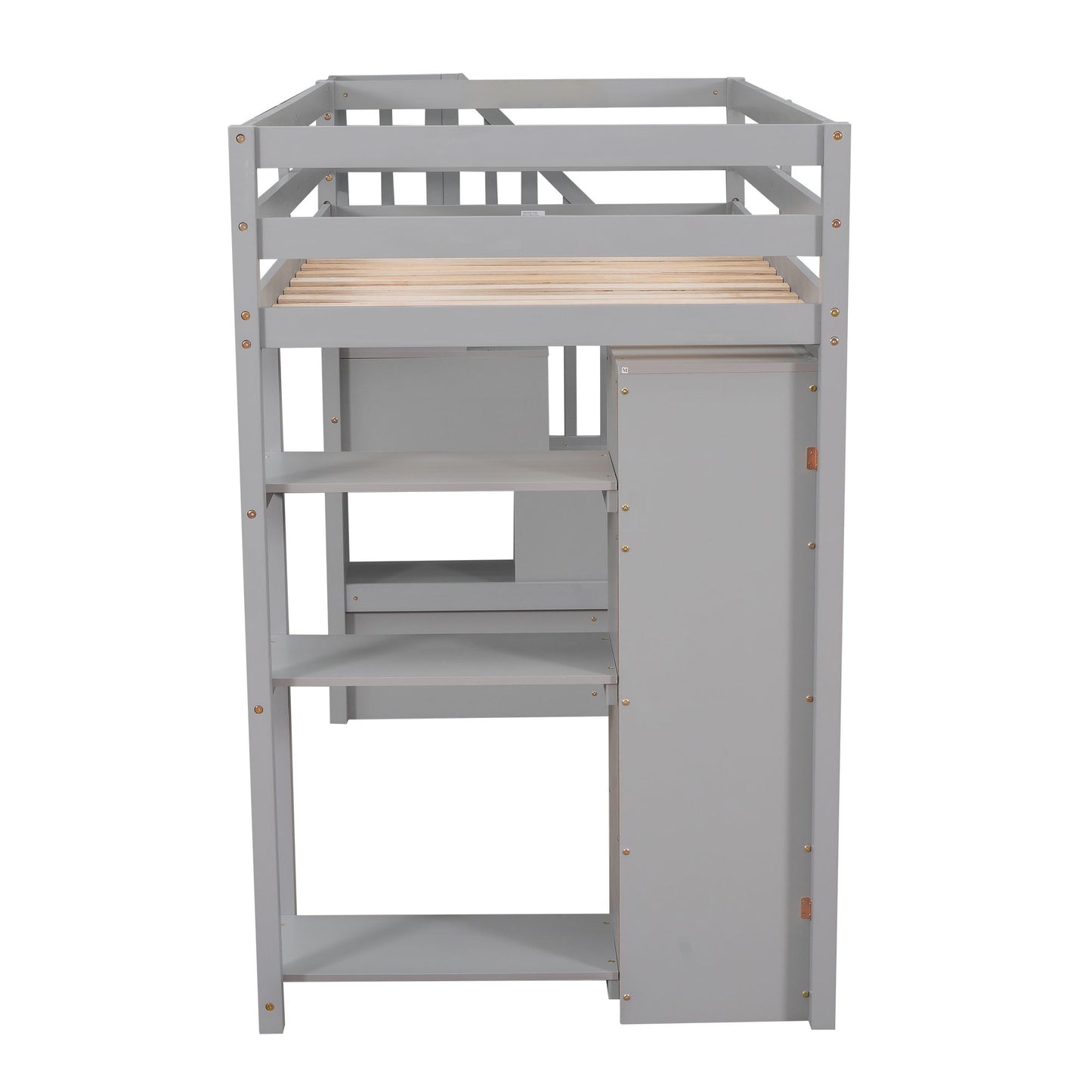 Twin Size Loft Bed With Storage Drawers And Stairs With Shelves - Gray