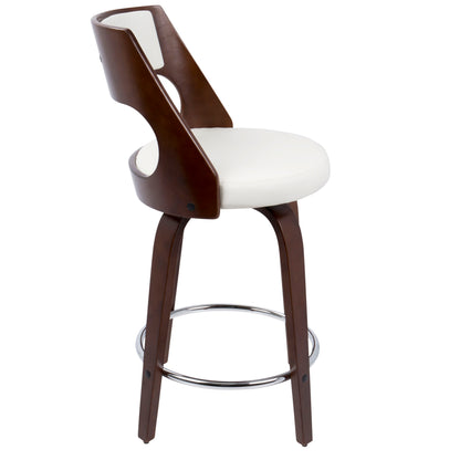 Cecina - Mid-Century Modern Counter Stool With Swivel (Set of 2) - Cherry / White