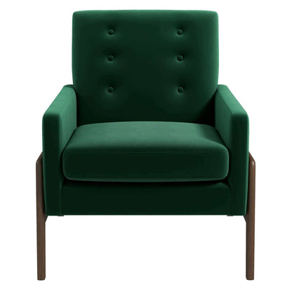 Cole - Solid Wood Lounge Chair - Green Fabric