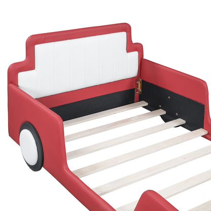 Twin Size Race Car Shaped Platform Bed & Wheels - Red