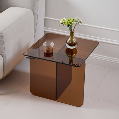 Tempered Brown Glass Sidetable, Small Tea Table Night Stand Tempered Glass Sofa Table - Brown