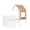 Twin Size Loft Bed With Roof, Window, Guardrail, Ladder - White