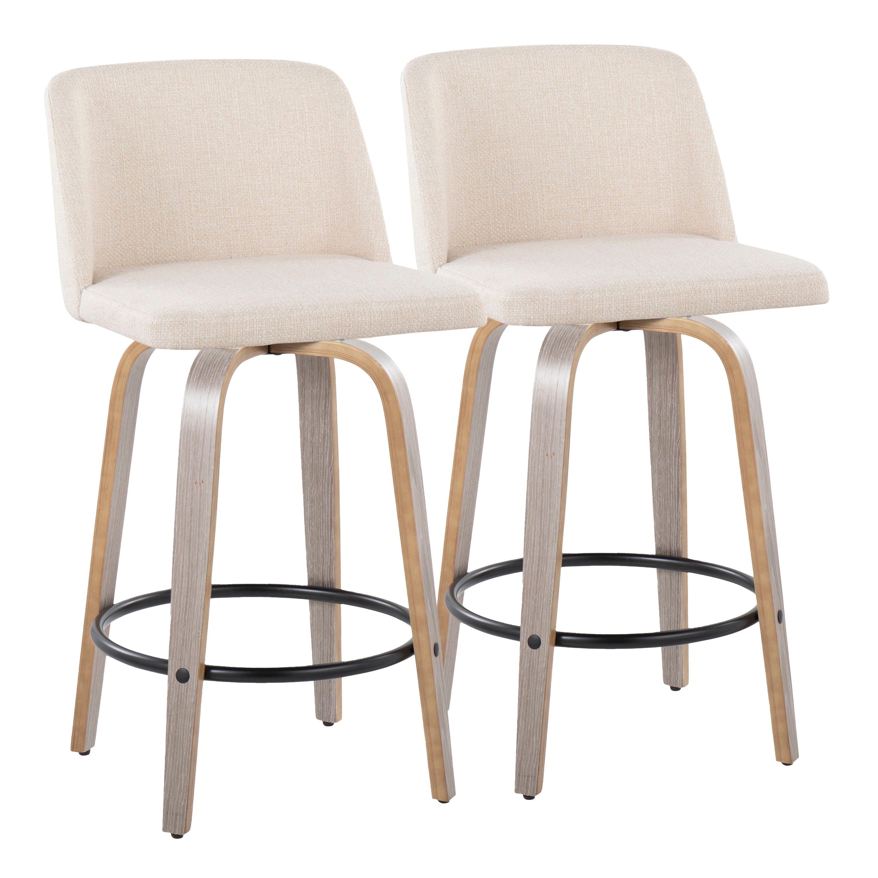 Toriano - Contemporary Fixed Height Counter Stool With Swivel And Round Footrest (Set of 2) - Light Gray / Cream