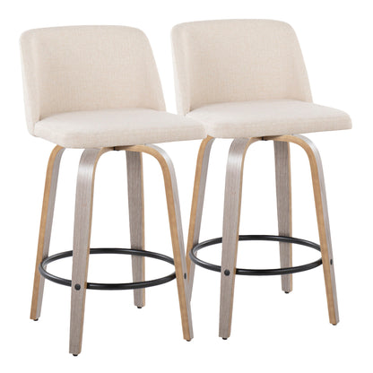Toriano - Contemporary Fixed Height Counter Stool With Swivel And Round Footrest (Set of 2) - Light Gray / Cream