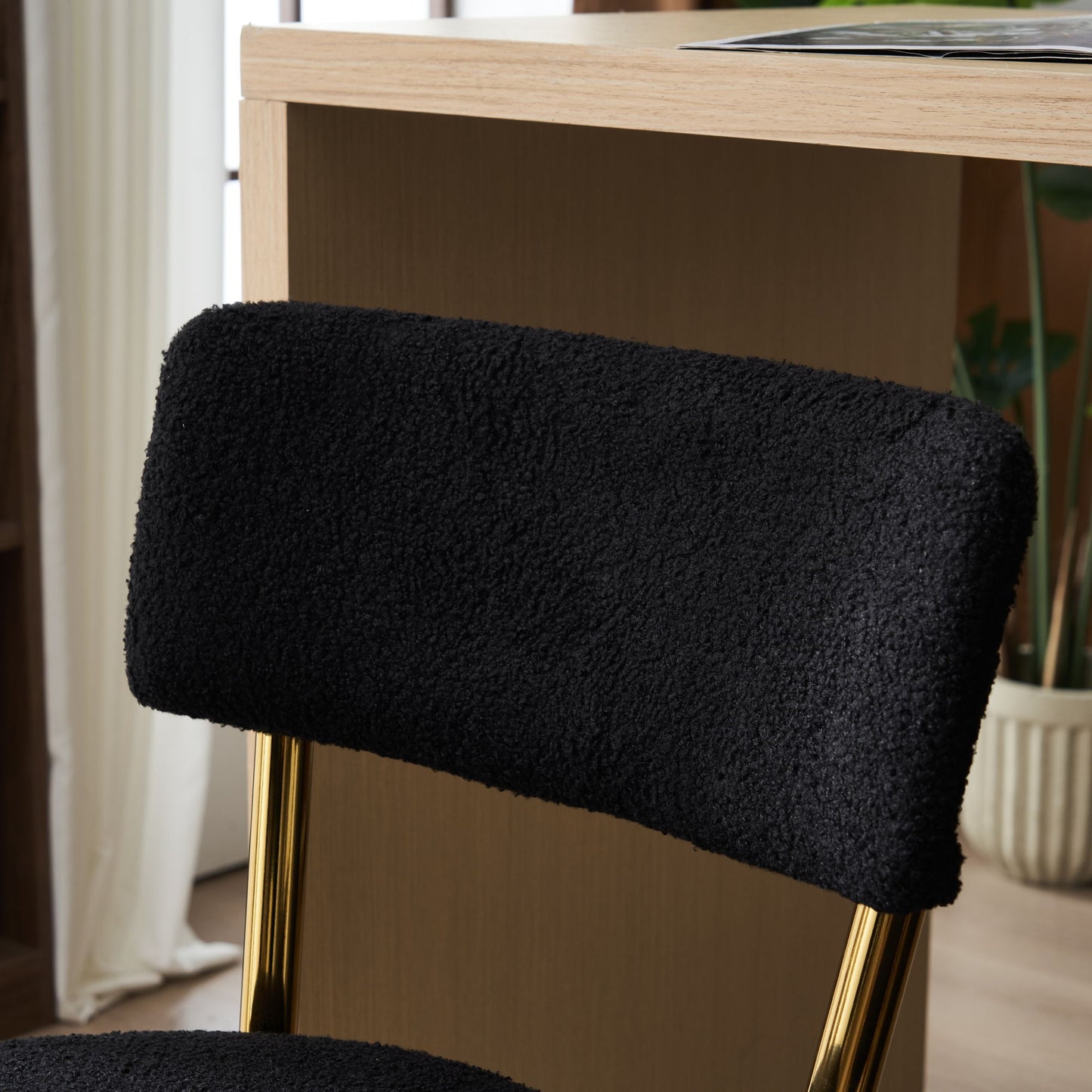 Modern Teddy Fabric Upholstered Bar Stools (Set of 4) - Black / Gold