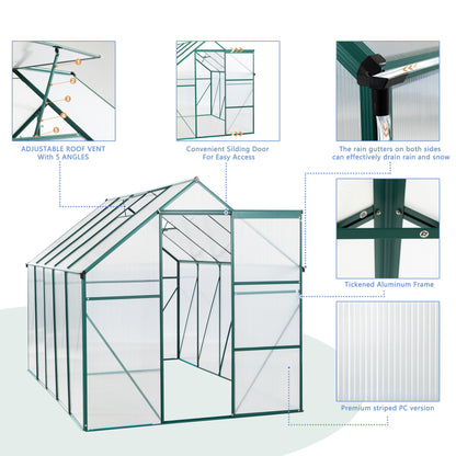 6X10Ft Polycarbonate Greenhouse Raised Base And Anchor Aluminum Heavy Duty Walk-In Greenhouses For Outdoor Backyard In All Season - Green
