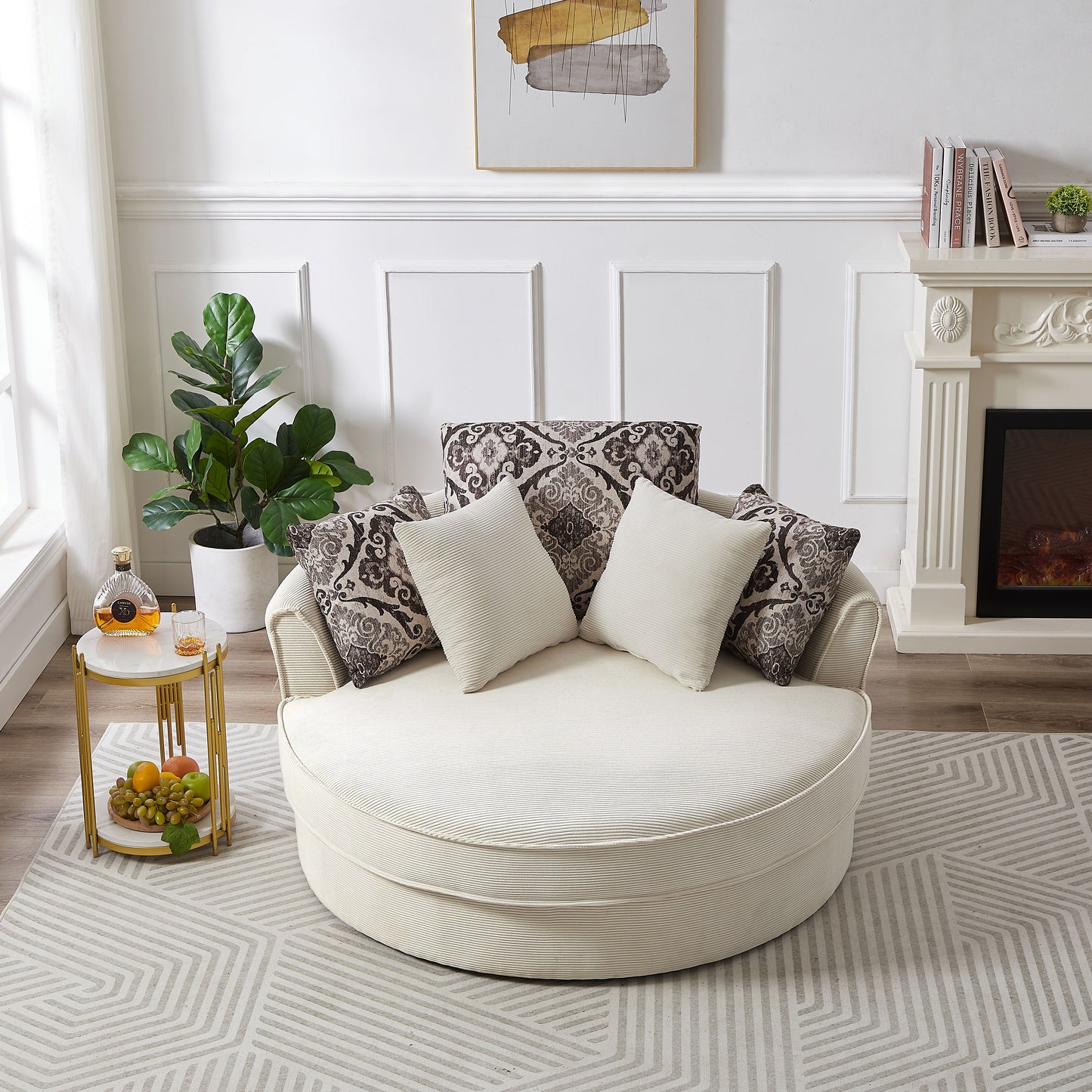Swivel Accent Barrel Chair With 5 Movable Pillow 360 Degree Swivel Round Sofa Chair For Living Room, Bedroom, Hotel - Beige