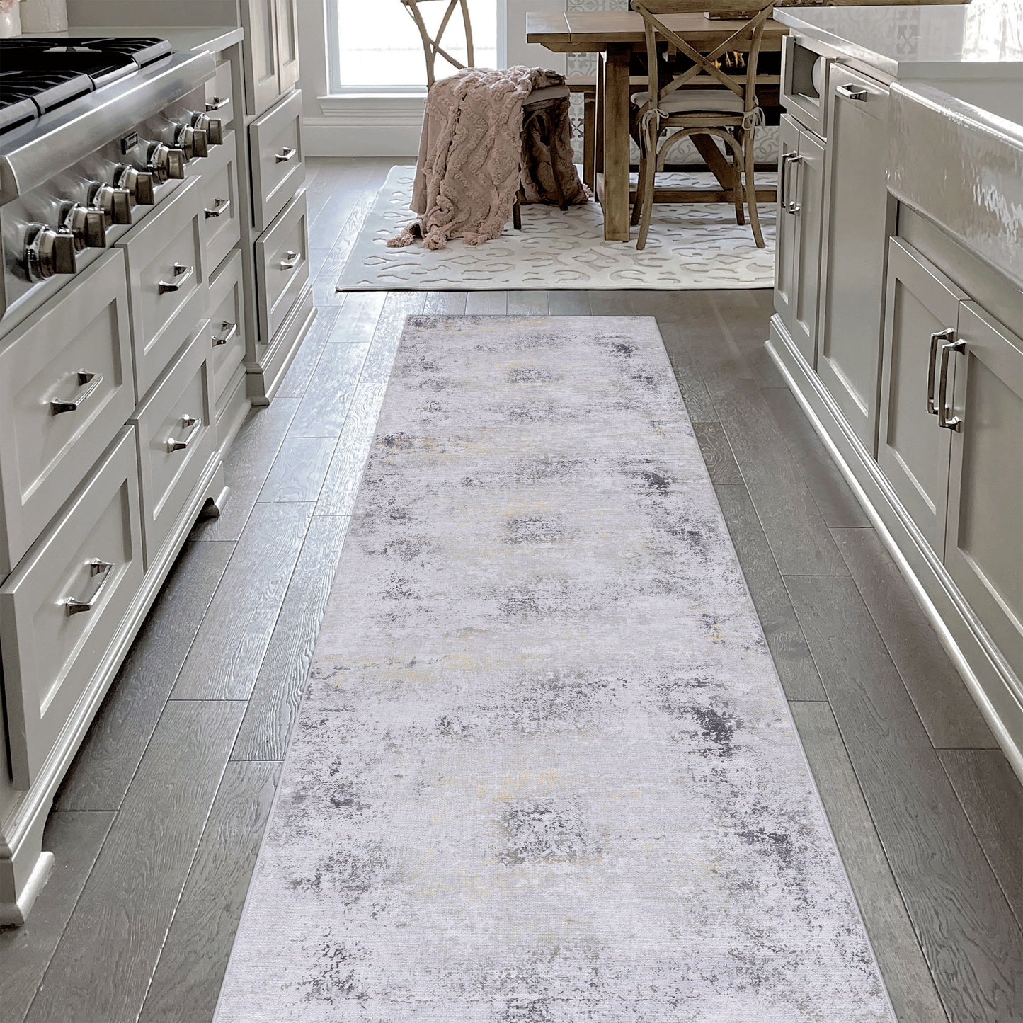 Maval - 2'6'' X 10' Washable Runner Rug - Gray / Gold