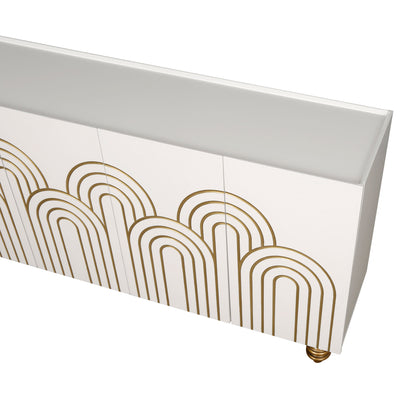Modern Fluted Sideboard Buffet With Storage, Curve Element, 4 Doors With Adjustable Shelves - White