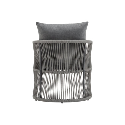 Modern Curved Aluminum Lounge Chair With Stylish Rope - Weave Design And Cushioned Comfort For Outdoor Living - Gray