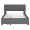 Full Size Upholstered Platform Bed With Brick Pattern Headboard, With Twin Size Trundle And 2 Drawers - Gray