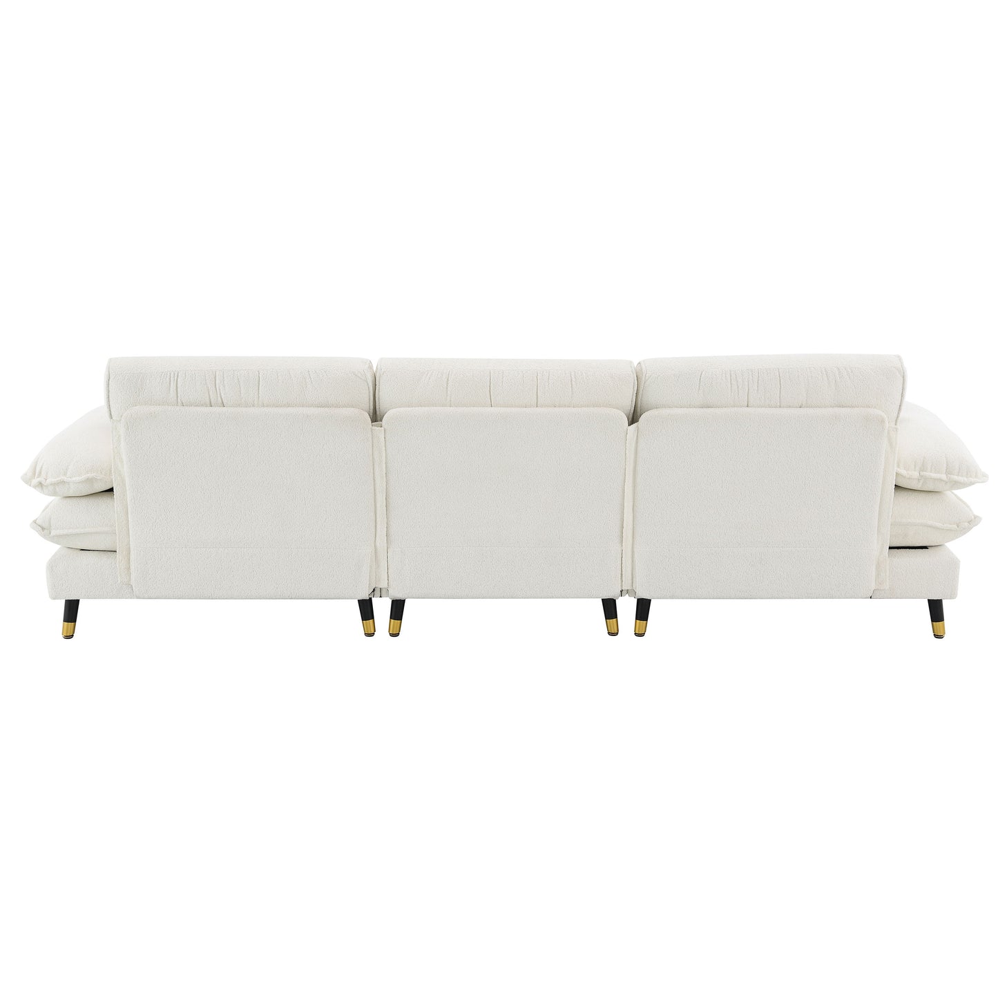 L Shaped Convertible Sectional Sofa 4 Seat Tufted Couch Set With Two Tone Adjust Legs Cloud Movable Ottoman - White