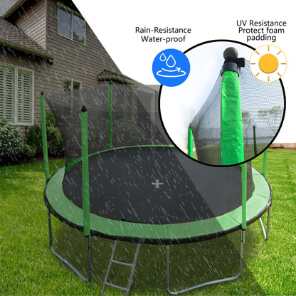15Ft Trampoline With Basketball Hoop Inflator And Ladder (Inner Safety Enclosure) - Green