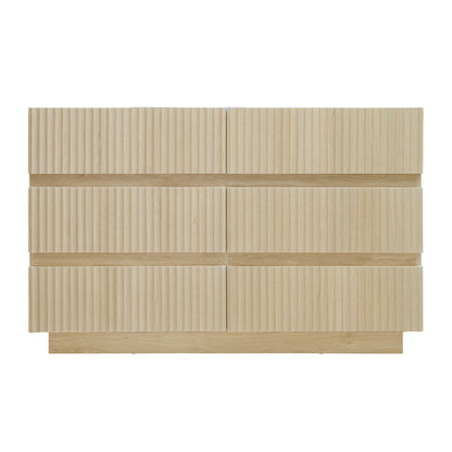Fluted 6 Drawers Dresser, Double Dresser Chest Of Drawers, Modern Chest Of Drawers With LED, Drawer Organizer For Bedroom, Living Room, Hallway - Natural