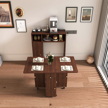 Multifunctional Folding Dining Table With Wall Mounted Sideboard & Storage - Walnut