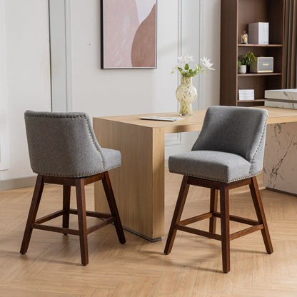 Counter Height Swivel Barstools, 26'' H Seat Height Upholstered Bar Stools (Set of 2), Fabric - Gray