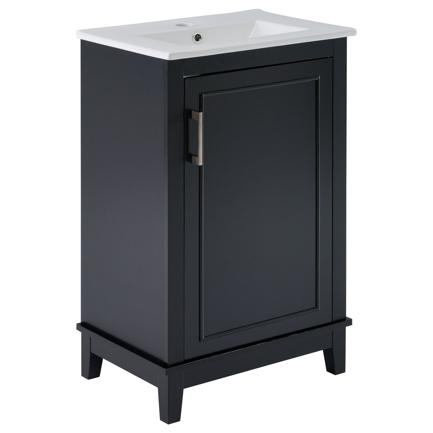 Modern Small Bathroom Vanity Cabinet With Ceramic Basin, Ample Storage, 1 Soft Close Door - Black