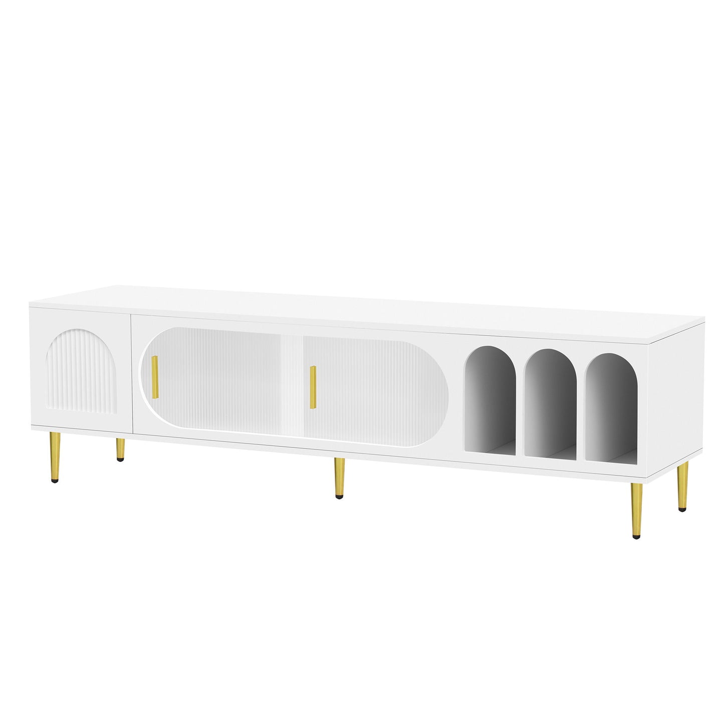 Modern TV Stand For Up To 70" TV, Entertainment Center TV Media Console Table, With 3 Shelves And 2 Cabinets, TV Console Cabinet Furniture For Living Room - White
