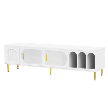 Modern TV Stand For Up To 70" TV, Entertainment Center TV Media Console Table, With 3 Shelves And 2 Cabinets, TV Console Cabinet Furniture For Living Room - White