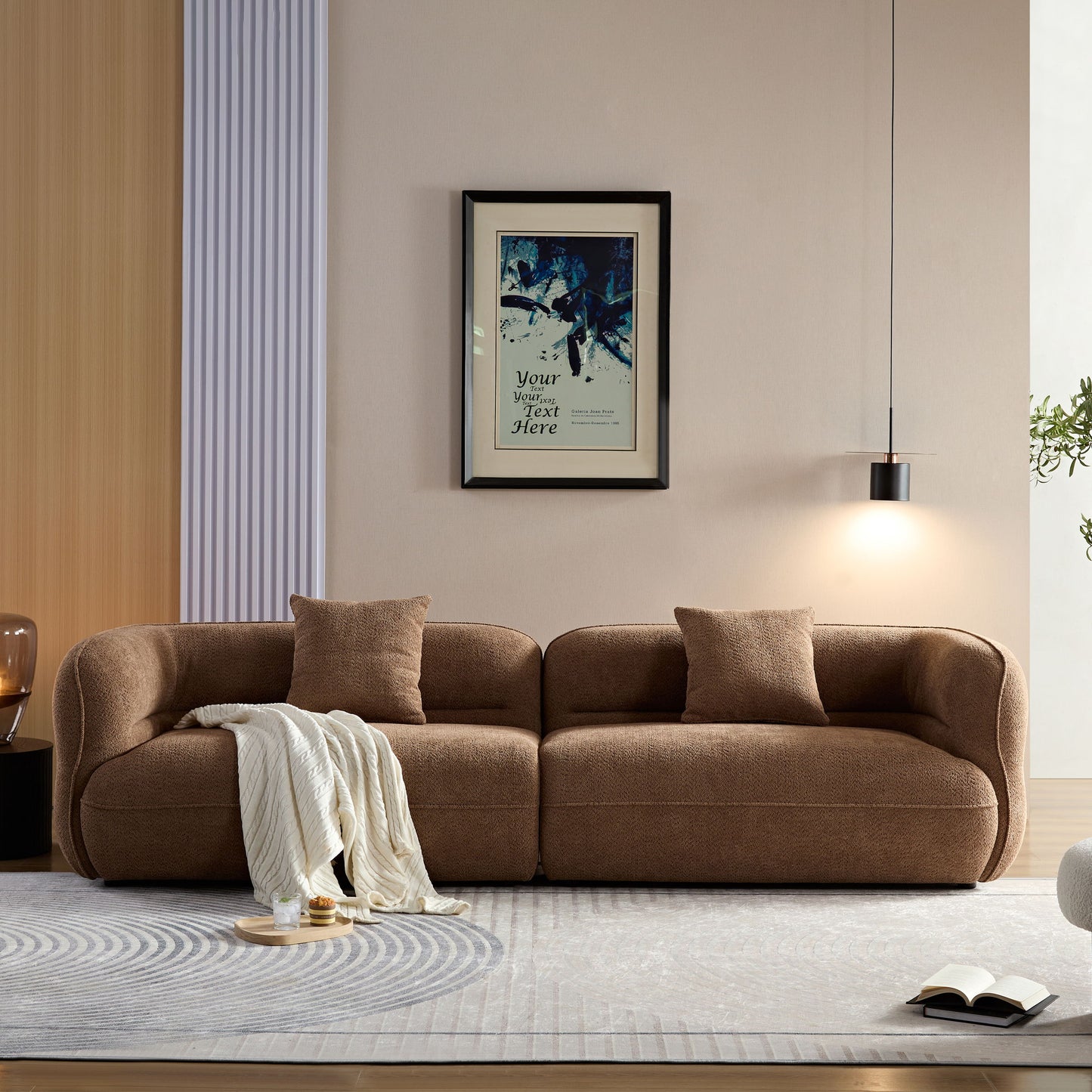 Sectional Sofa With Durable Fabric, Solid Wood Frame, And High Density Sponge Fill - Camel