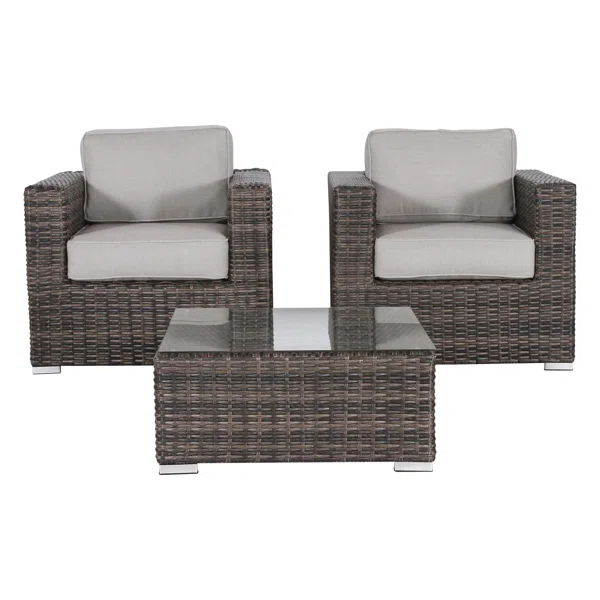 2 Person Seating Set With Cushions - Dark Brown / Gray