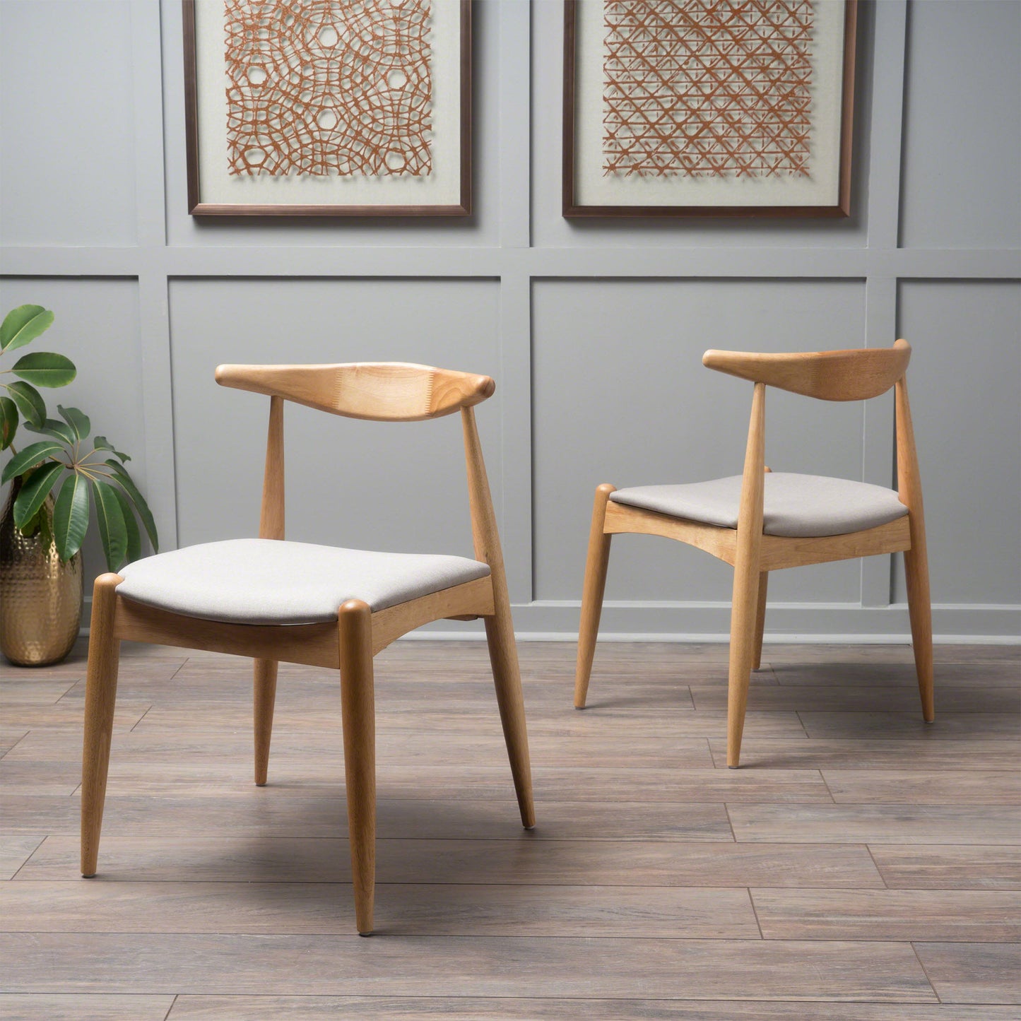 Candescent - Dining Chair With Curved Back And Wood Frame (Set of 2) - Beige