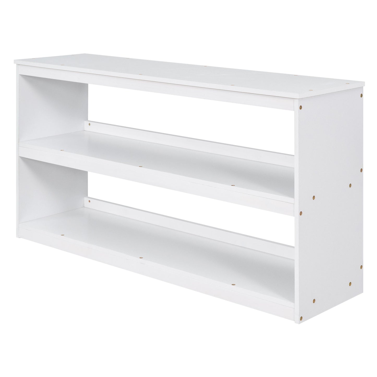 Full Loft Low Study Bed With Cabinet, Shelves And Rolling Portable Desk, Multiple Functions - White