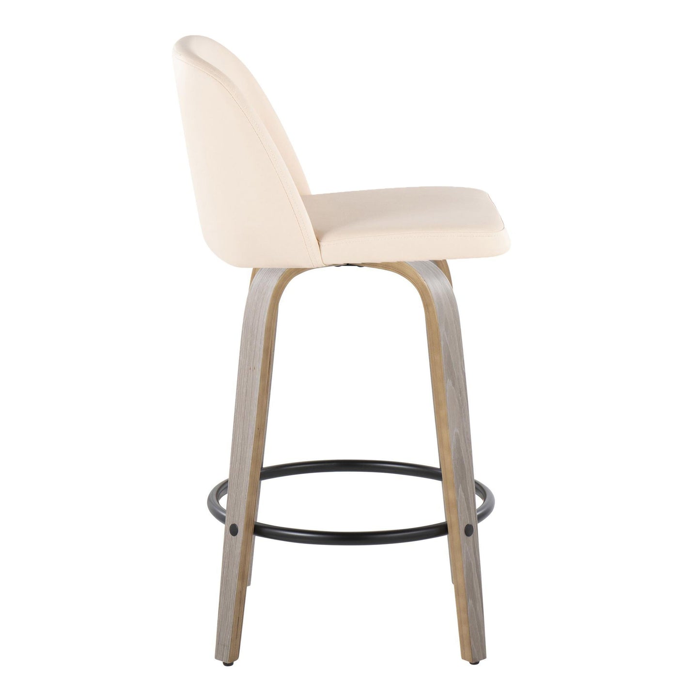 Toriano - Contemporary Fixed Height Counter Stool & Swivel And Round Footrest (Set of 2) - Light Gray / Cream