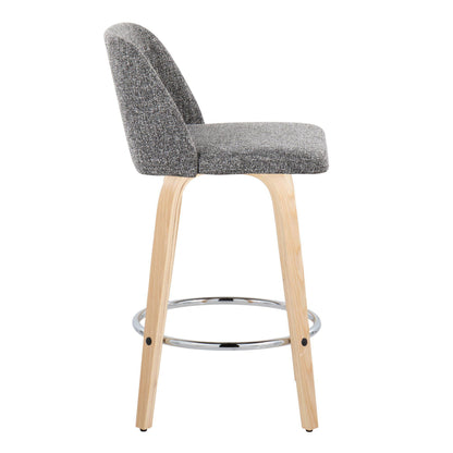Toriano - Contemporary Fixed Height Counter Stool & Swivel And Round Footrest (Set of 2) - Natural / Gray