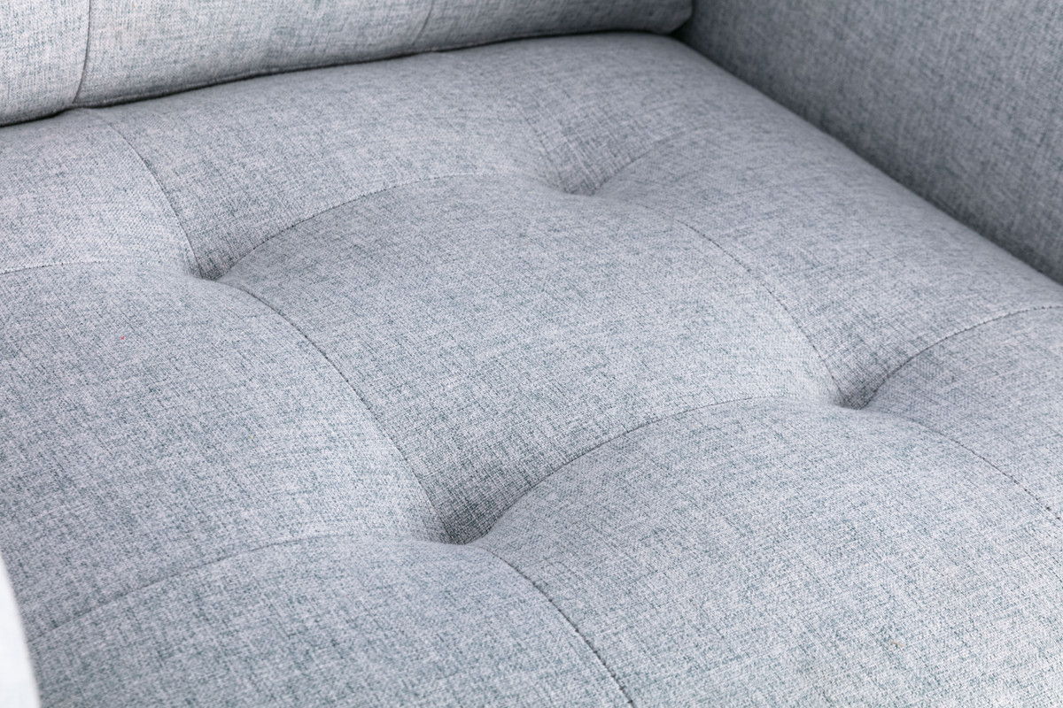 Victoria - Linen Fabric Loveseat With Metal Legs, Side Pockets, And Pillows - Light Gray