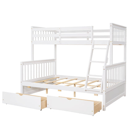 Twin Over Full Bunk Bed With Ladders And Two Storage Drawers - White